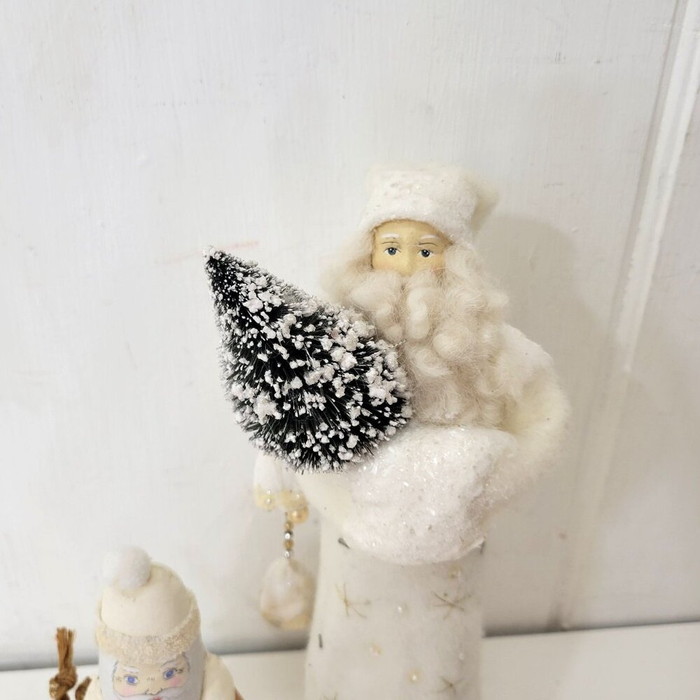 Vintage Winter White Santa Figurines  - Handcrafted Christmas Decor - Picture 4 of 7